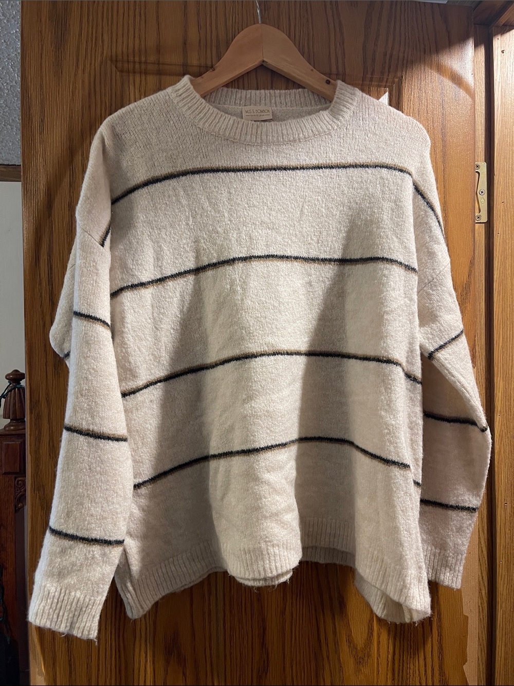 Soft Cream Striped Crewneck Sweater - Classic Relaxed Fit